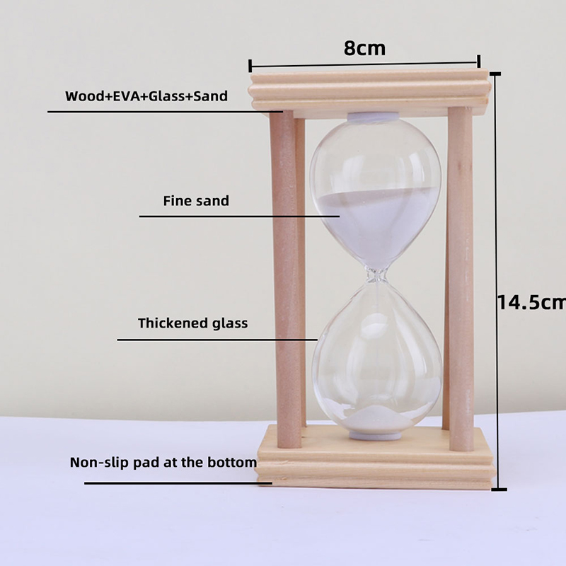 Timer di sabbia di vetro per le ore di casa su supporto, ca. 30 minuti, colore del legno